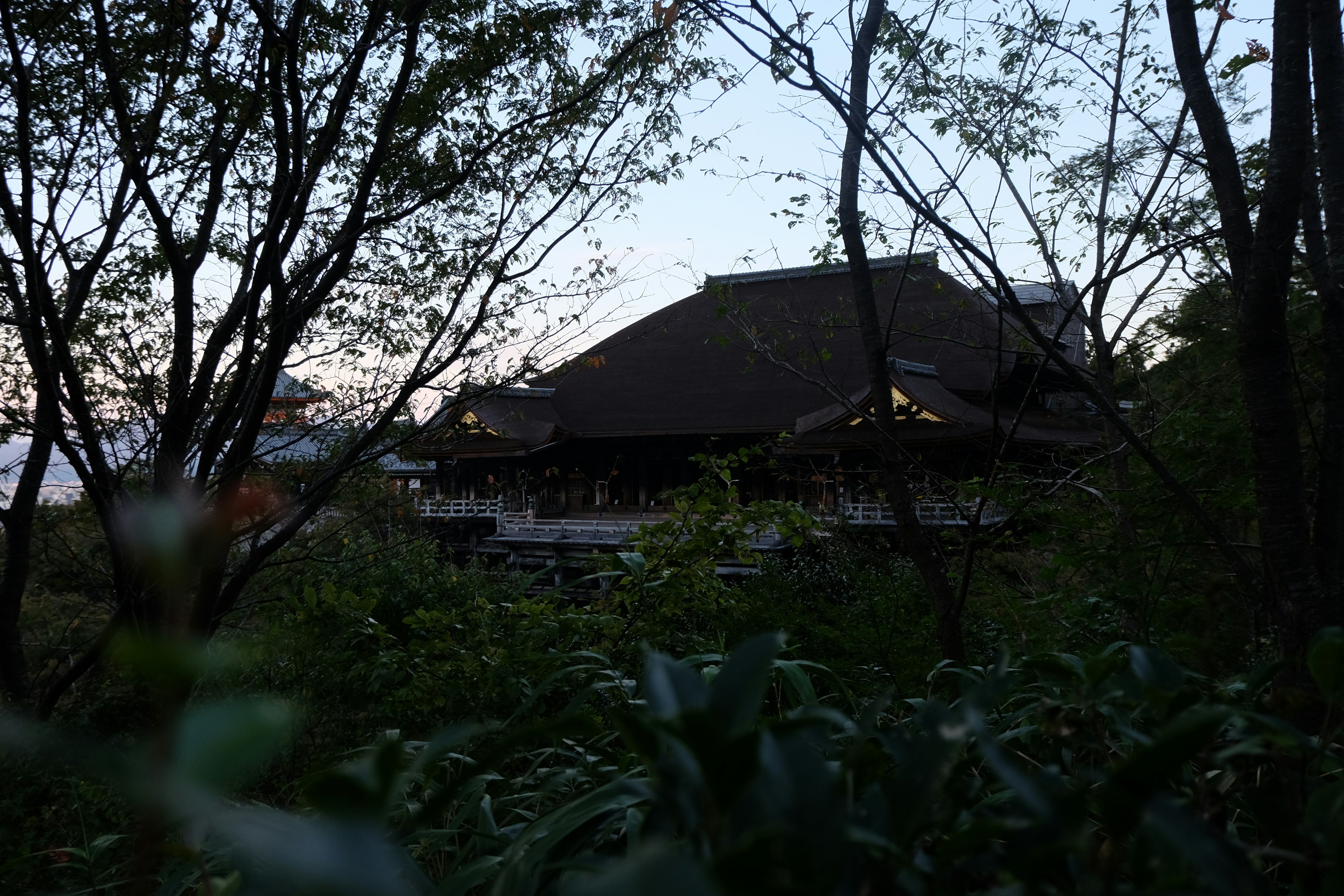 安達太良山を背景に、湯けむりが立ち上る岳温泉街の全景と宿の灯りがともる夕暮れの風景