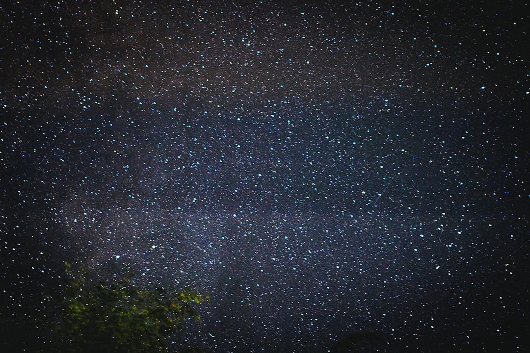 露天風呂に入り、満天の星空を見上げている人の後ろ姿